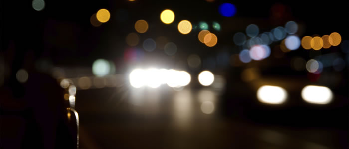 Lights on road at night